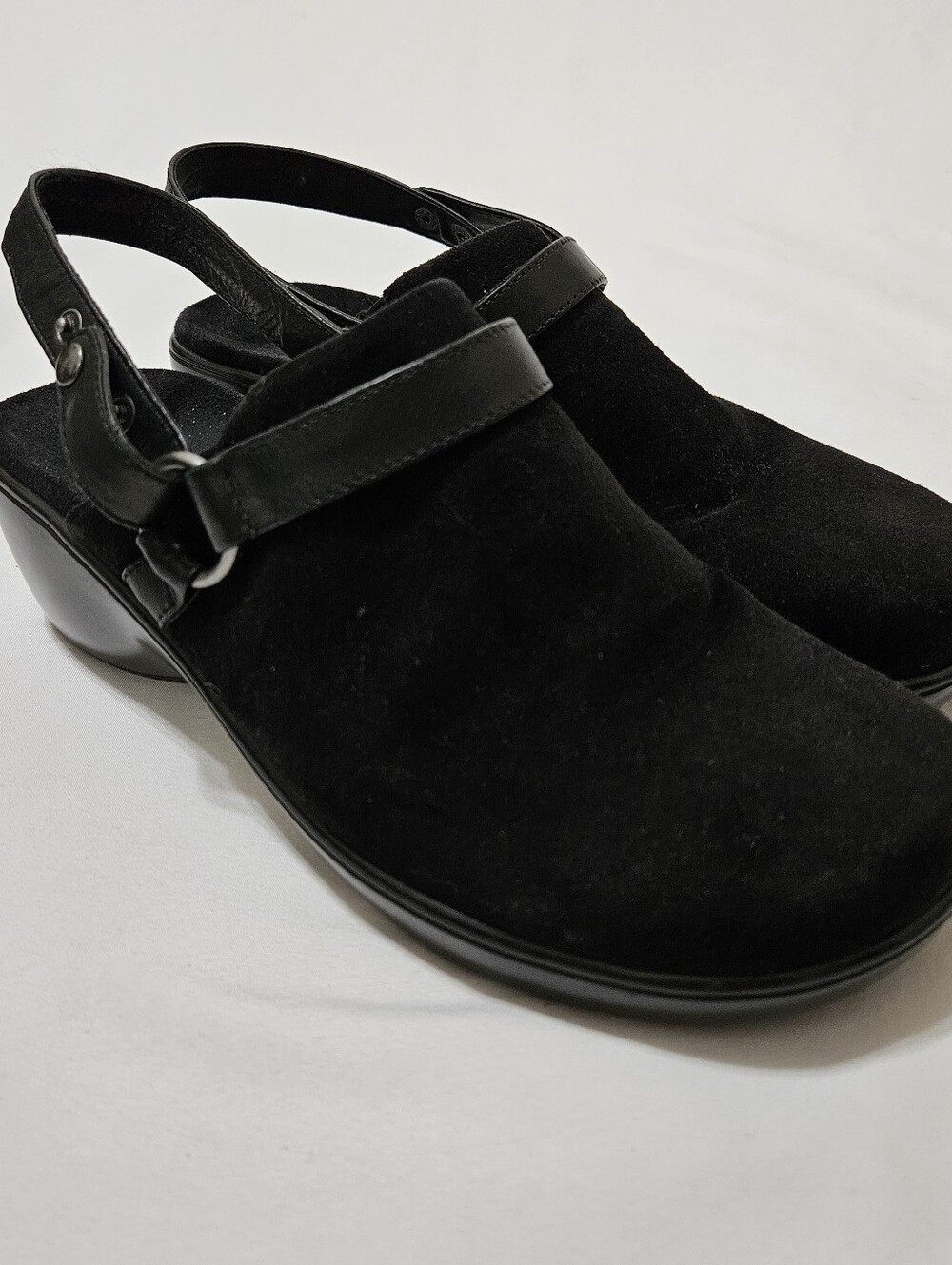 Vionic Women's 11 Black Leather Mule Slingback Slip On Wedge Clog Sole Comfort